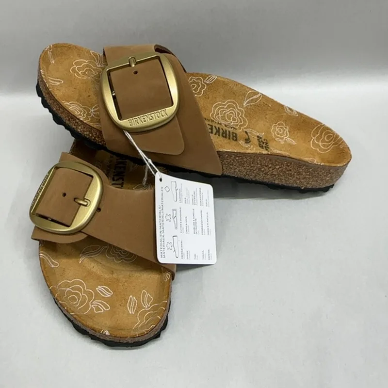 Birkenstock, Women's, Madrid Big Buckle Printed Footbed - Nubuck, Mink, Women's 7-7.5, Narrow — Brown — Size 38 8