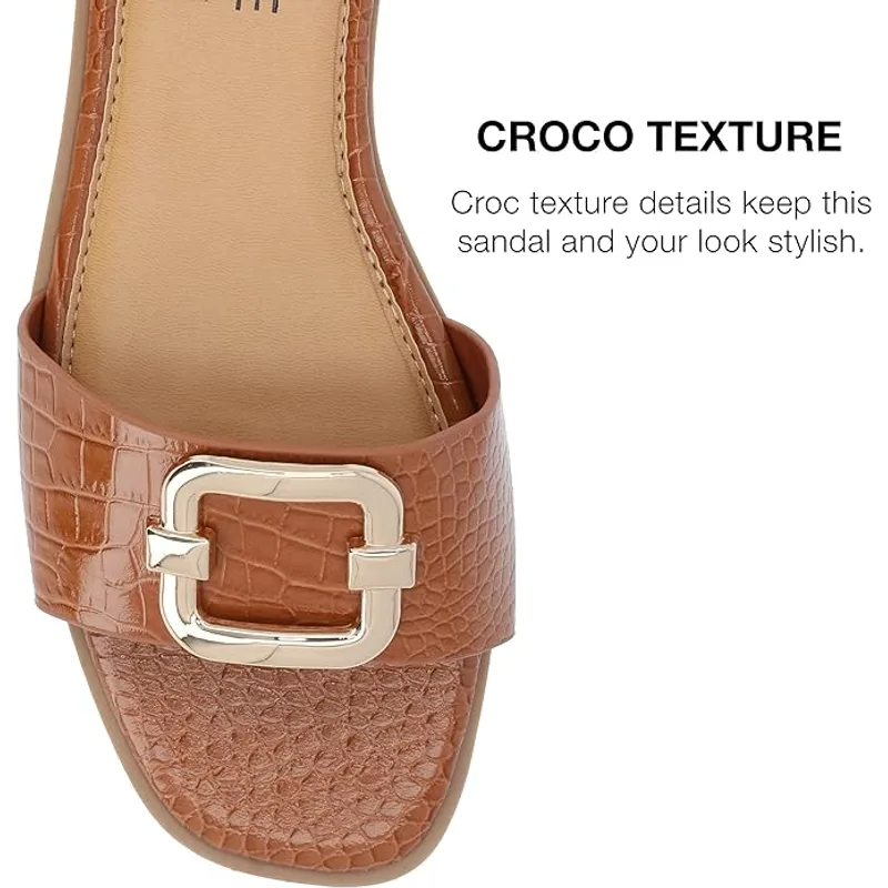 Journee Collection Women's Joarie Croco Sandals — Tan — Size 8 4