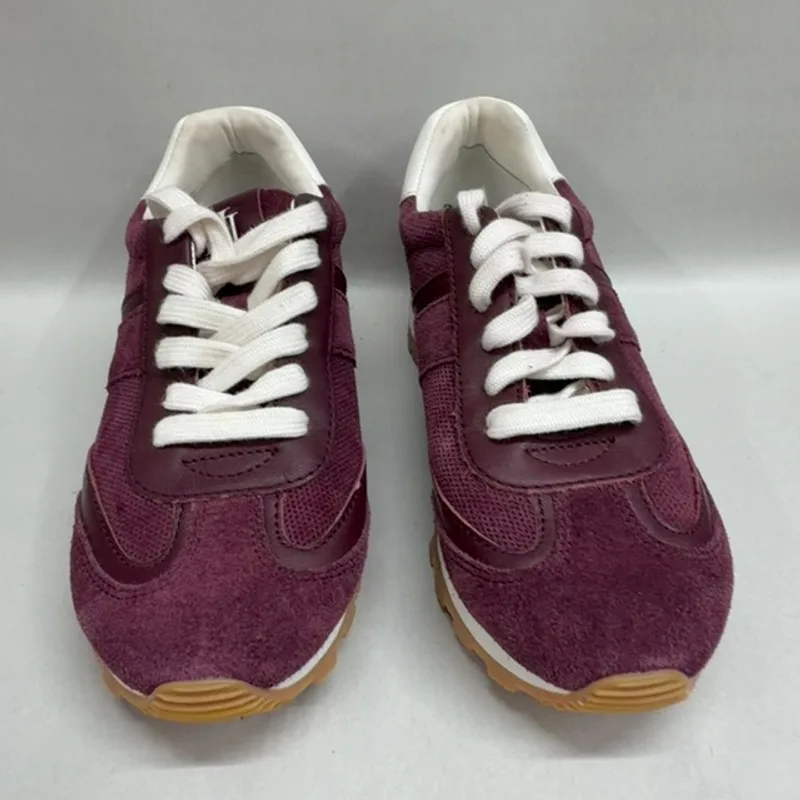 Lauren Ralph Lauren Dani Perforated Suede Sneaker, Dark Garnet/Dark Garnet/Snow White, 6 — Plum 10